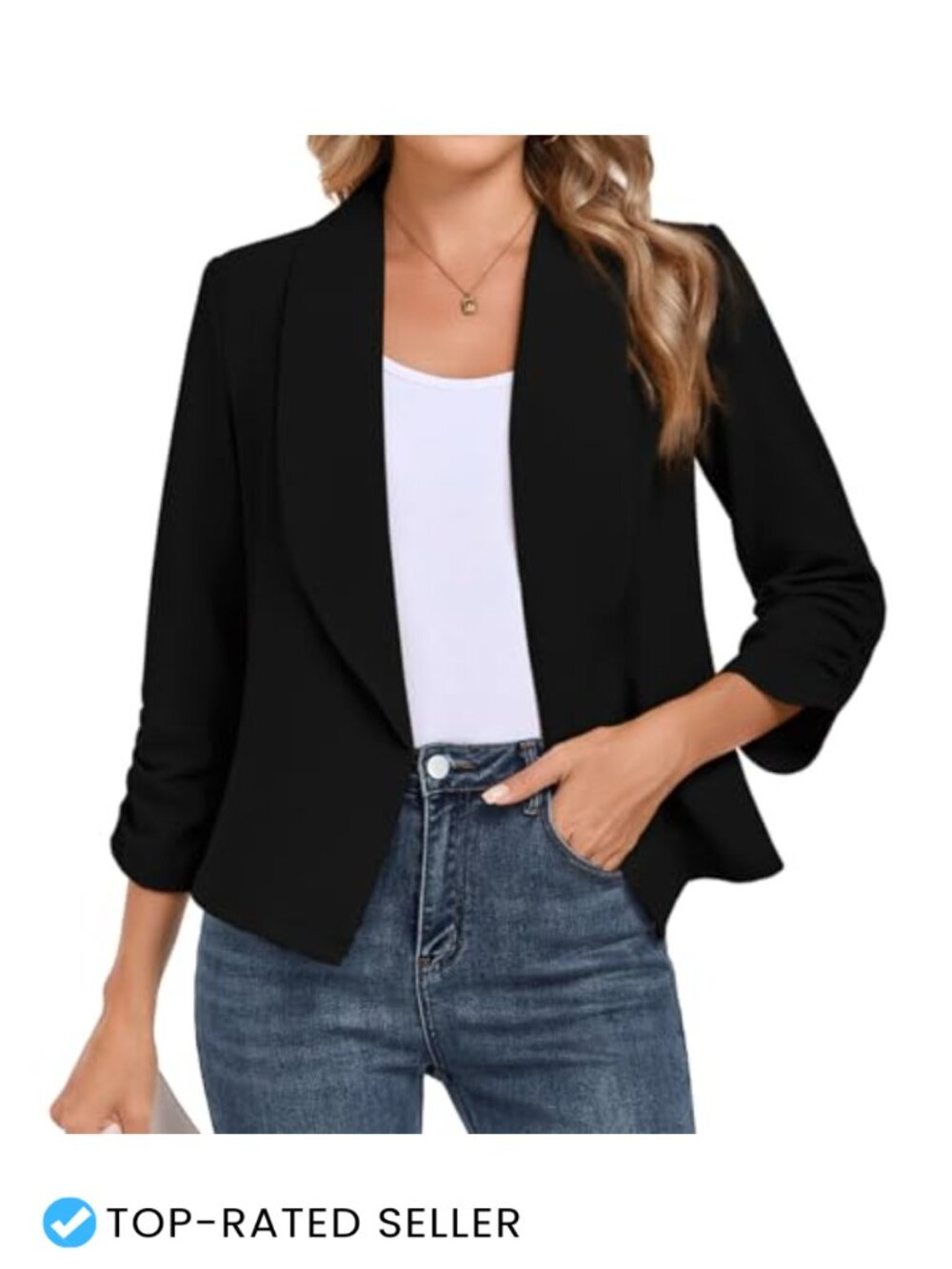 Womens Blazer 3/4 Sleeve Open Front Casual Work Suit Jacket